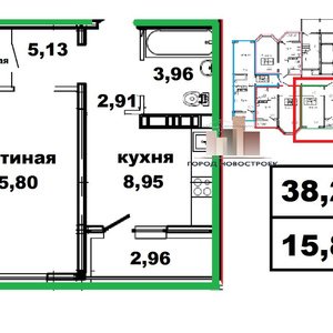 1-к квартира, 38.2 м², 8/17 эт.